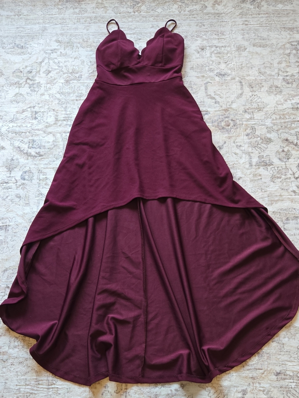 Spaghetti-Strap High-Low Dress in Burgundy